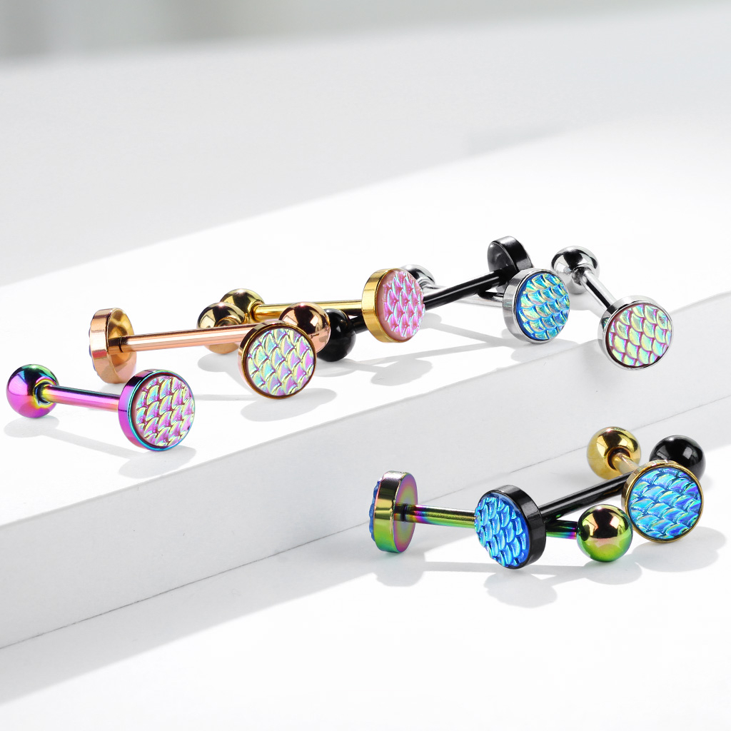 Mēles pīrsinga stienītis ar pūķa zvīņu dizainu