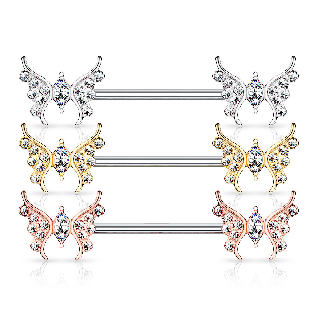 Krūtsgala stienītis ar tauriņa uzgaļiem un kristāliem